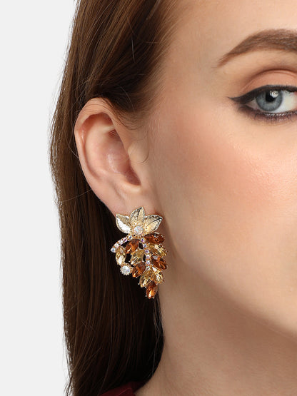 GOLD PLATED PARTY DESIGNER STONE DROP EARRING FOR WOMEN