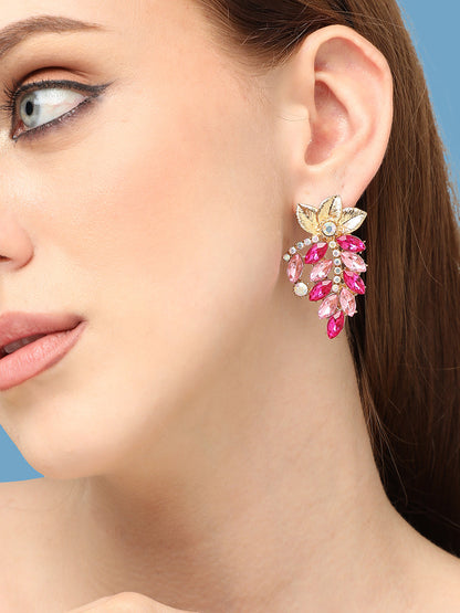 GOLD PLATED PARTY DESIGNER STONE DROP EARRING FOR WOMEN