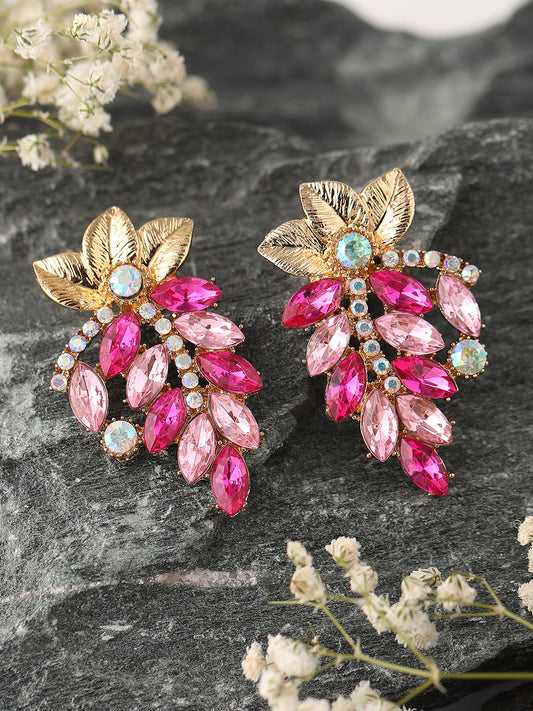 GOLD PLATED PARTY DESIGNER STONE DROP EARRING FOR WOMEN
