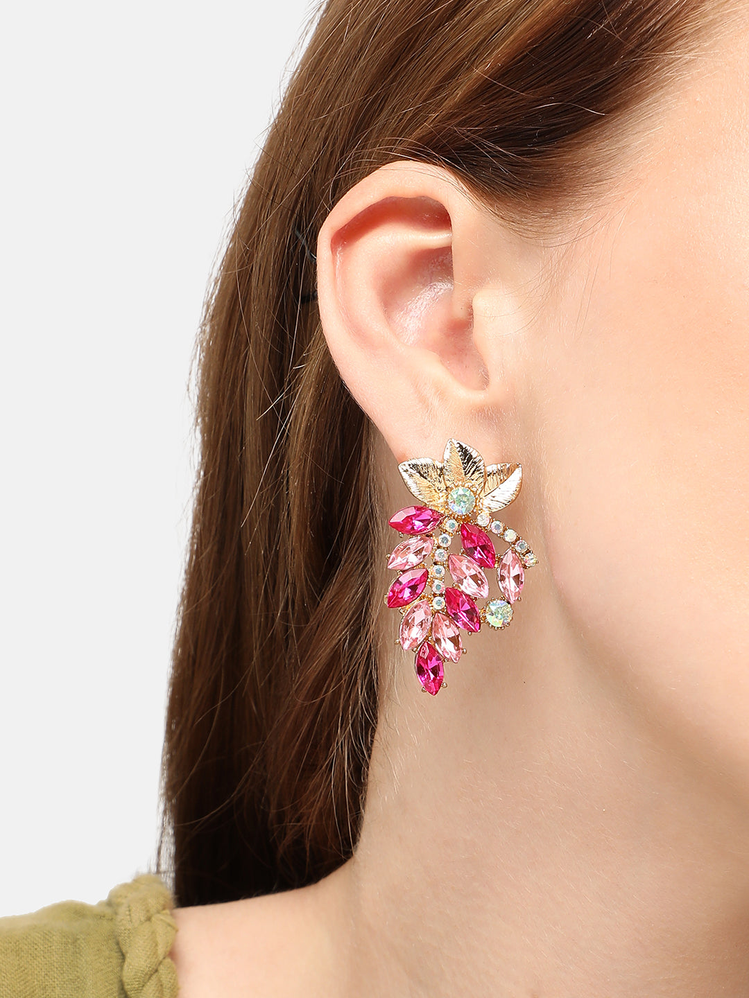 GOLD PLATED PARTY DESIGNER STONE DROP EARRING FOR WOMEN