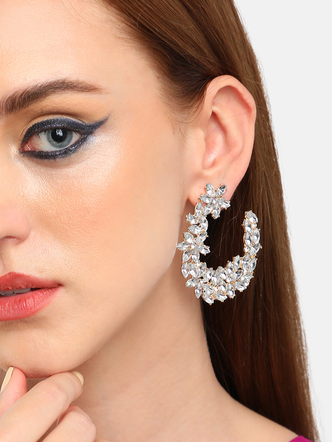 SILVER PLATED PARTY DESIGNER STONE STUD FOR WOMEN