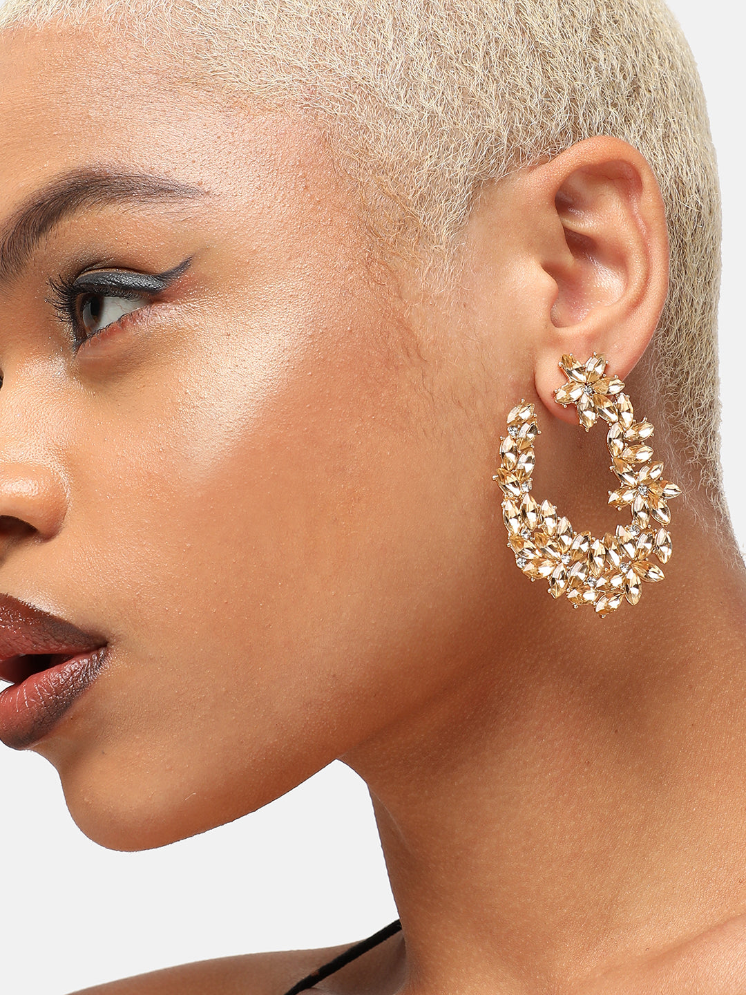 GOLD PLATED PARTY DESIGNER STONE STUD FOR WOMEN