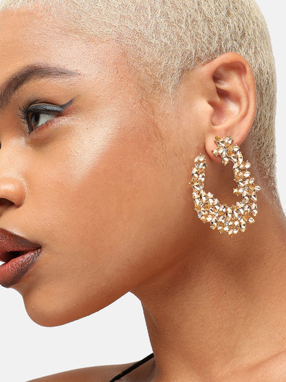GOLD PLATED PARTY DESIGNER STONE STUD FOR WOMEN
