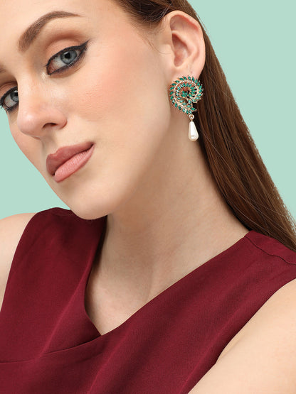 GOLD PLATED PARTY DESIGNER STONE DROP EARRING FOR WOMEN