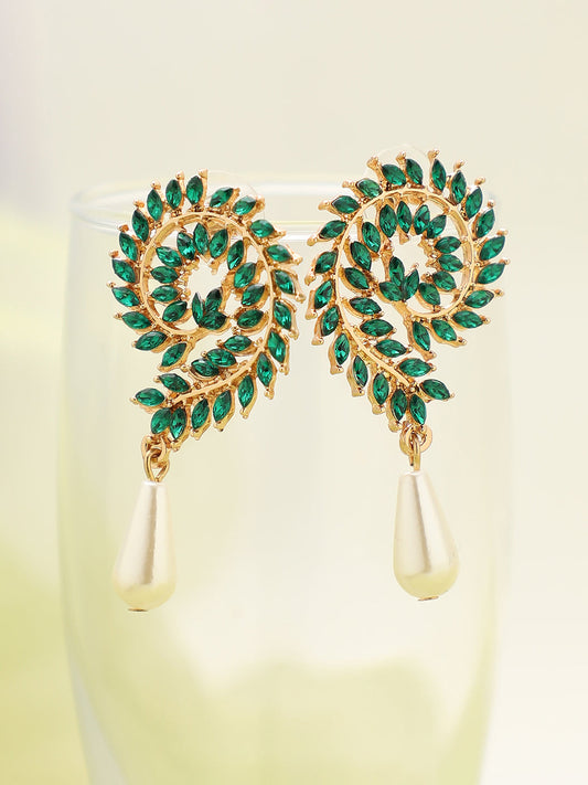 GOLD PLATED PARTY DESIGNER STONE DROP EARRING FOR WOMEN