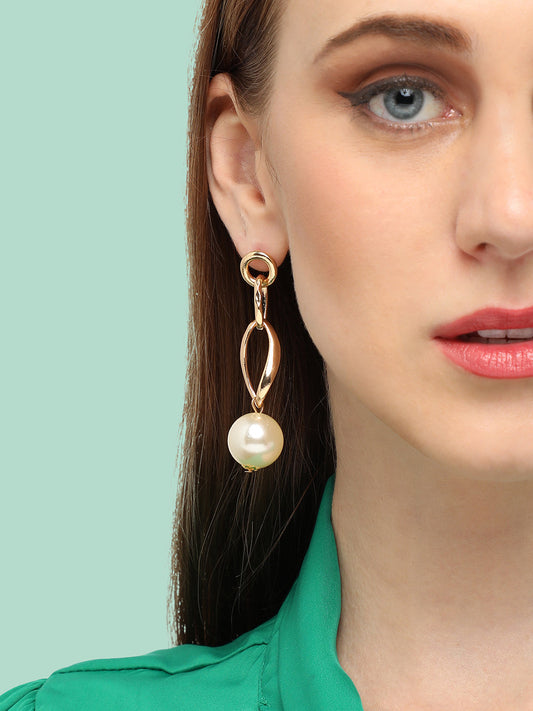 GOLD PLATED PARTY PEARLS DROP EARRING FOR WOMEN