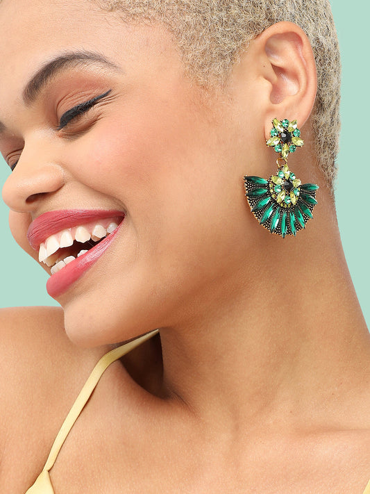 GOLD PLATED PARTY DESIGNER STONE DROP EARRING FOR WOMEN