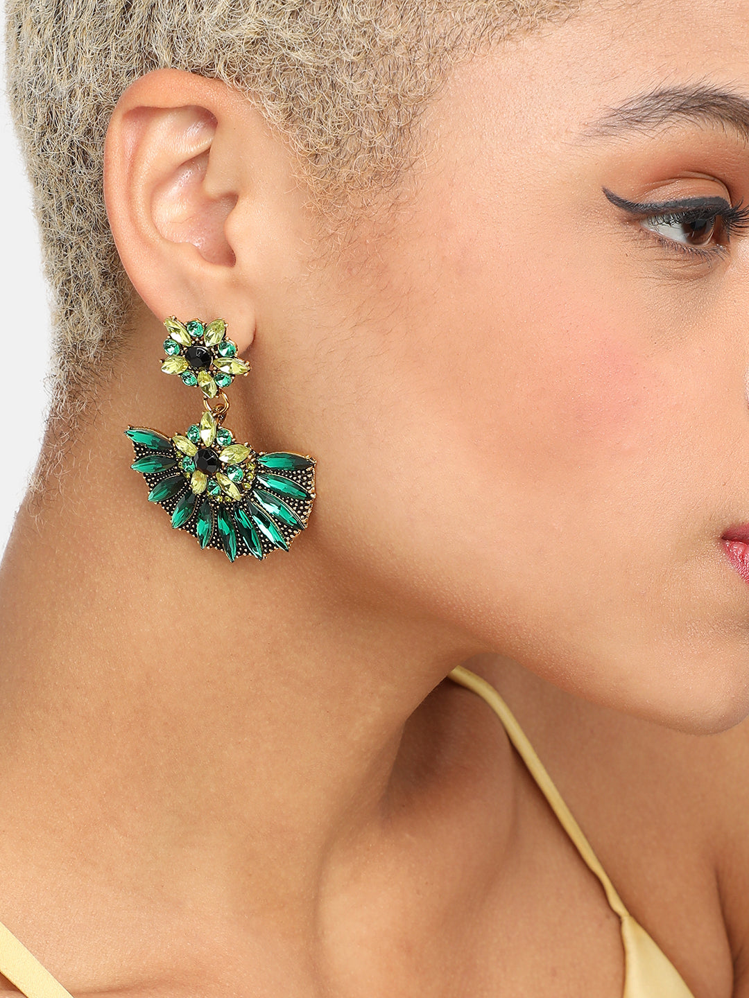 GOLD PLATED PARTY DESIGNER STONE DROP EARRING FOR WOMEN