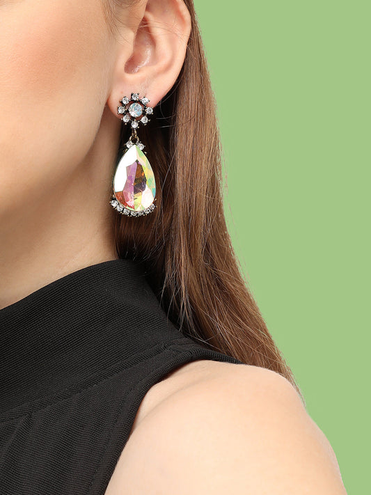 GOLD PLATED PARTY DESIGNER STONE DROP EARRING FOR WOMEN