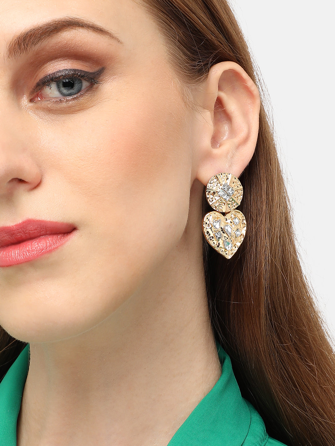 GOLD PLATED PARTY DESIGNER STONE DROP EARRING FOR WOMEN