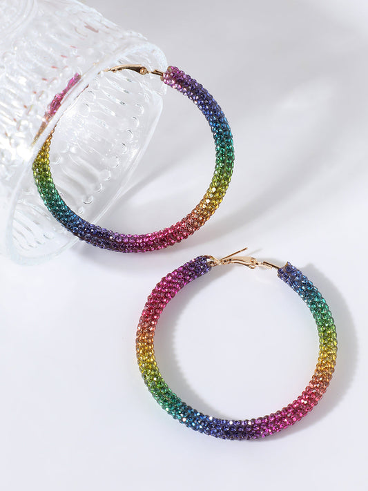 GOLD PLATED PARTY DESIGNER STONE HOOP EARRING FOR WOMEN