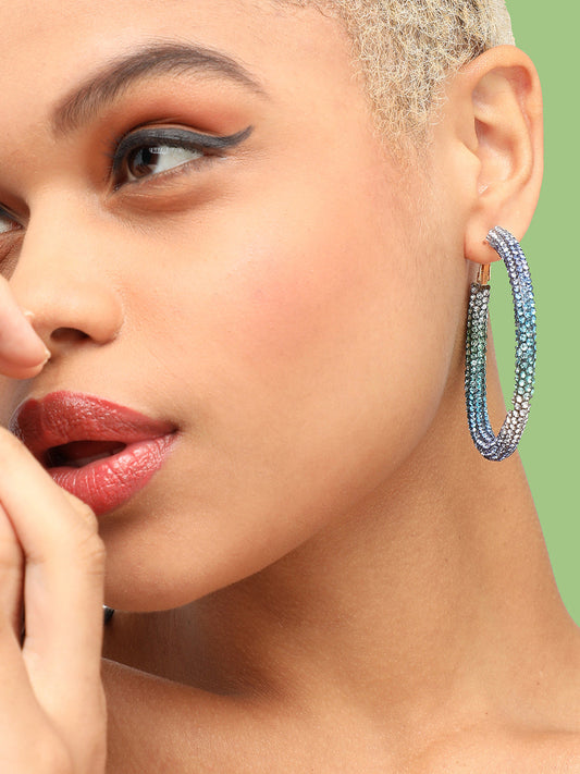 GOLD PLATED PARTY DESIGNER STONE HOOP EARRING FOR WOMEN