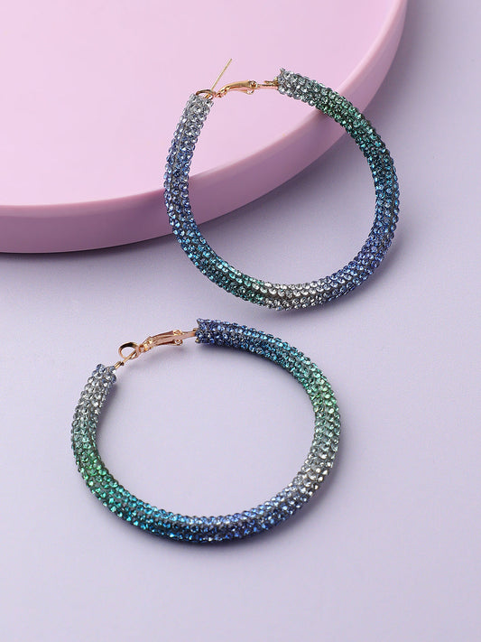 GOLD PLATED PARTY DESIGNER STONE HOOP EARRING FOR WOMEN