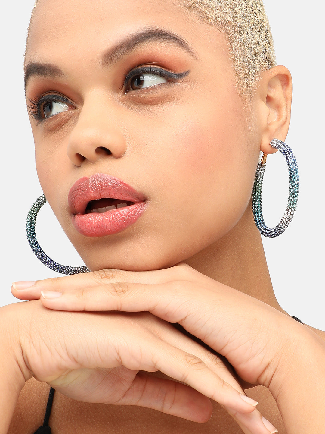 GOLD PLATED PARTY DESIGNER STONE HOOP EARRING FOR WOMEN