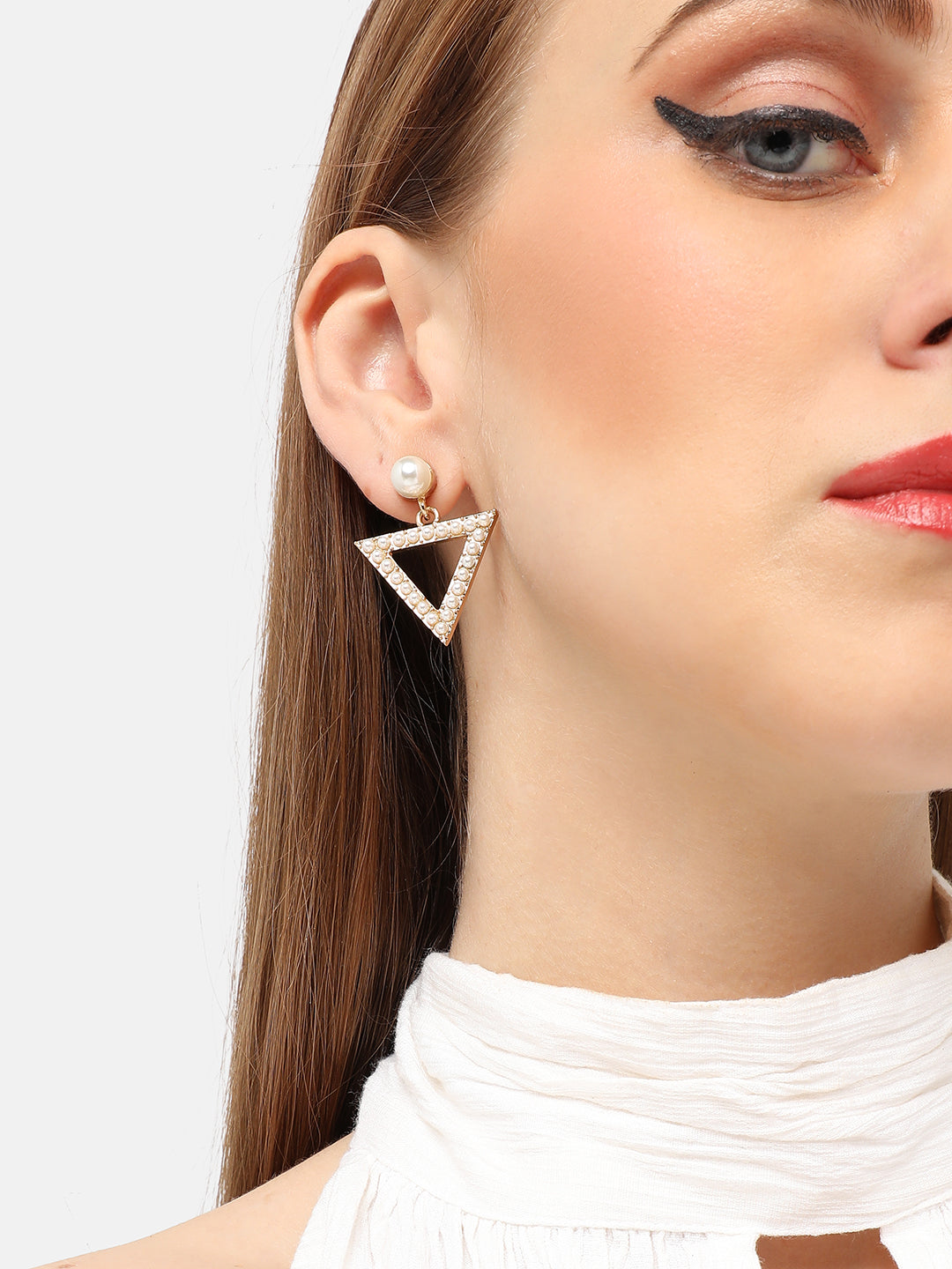 GOLD PLATED PARTY DESIGNER STONE DROP EARRING FOR WOMEN