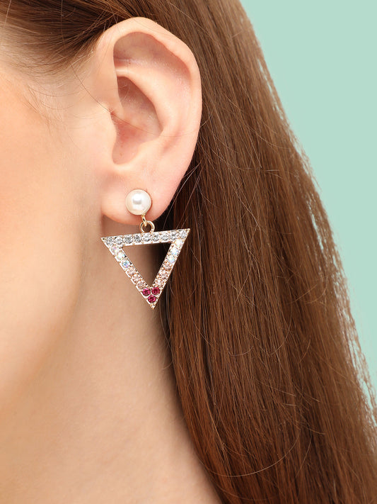 GOLD PLATED PARTY DESIGNER STONE DROP EARRING FOR WOMEN
