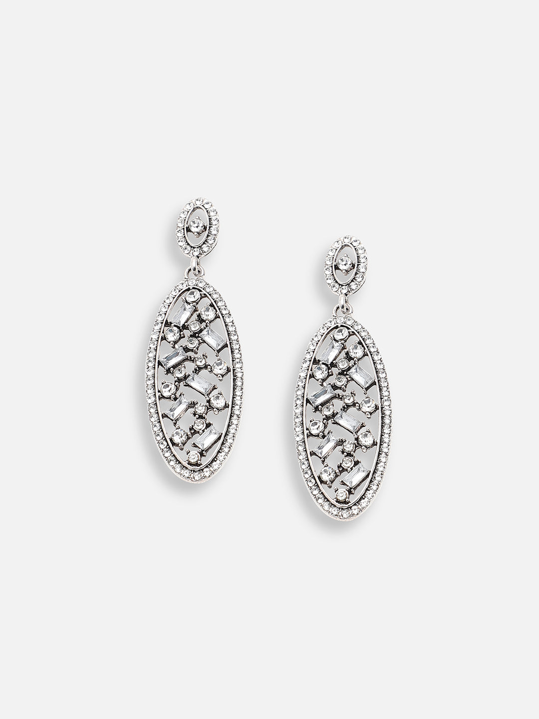 SILVER PLATED PARTY DESIGNER STONE DROP EARRING FOR WOMEN