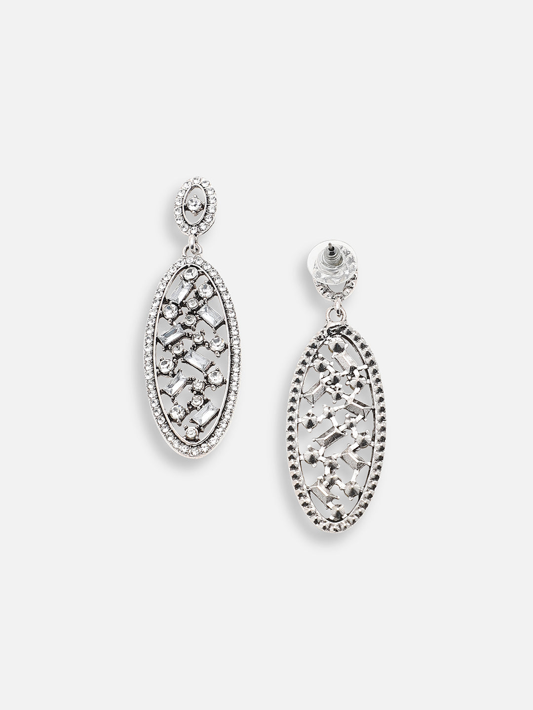 SILVER PLATED PARTY DESIGNER STONE DROP EARRING FOR WOMEN