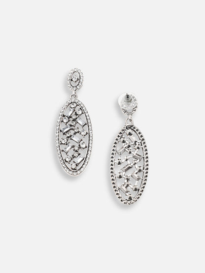 SILVER PLATED PARTY DESIGNER STONE DROP EARRING FOR WOMEN