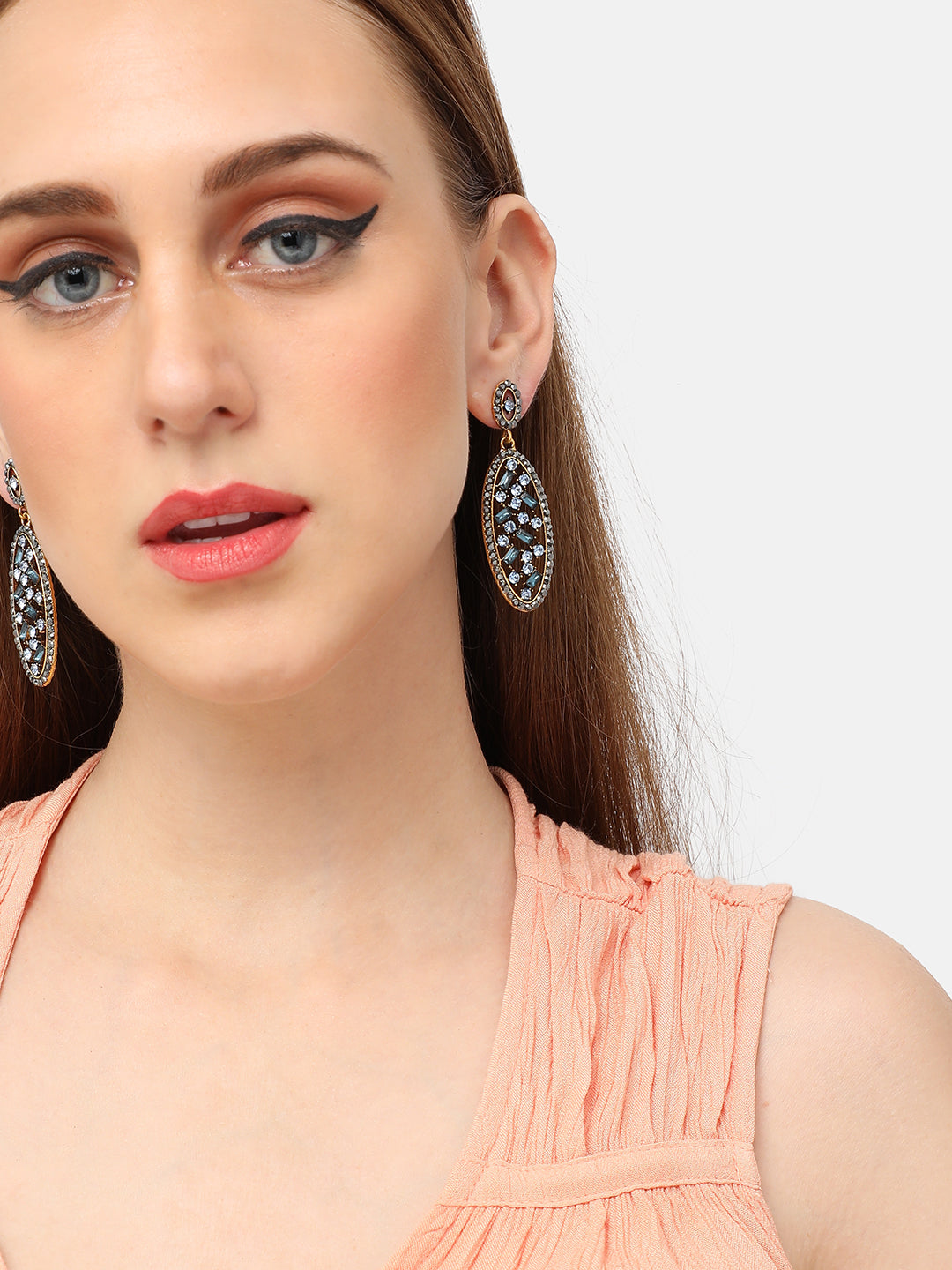 GOLD PLATED PARTY DESIGNER STONE DROP EARRING FOR WOMEN
