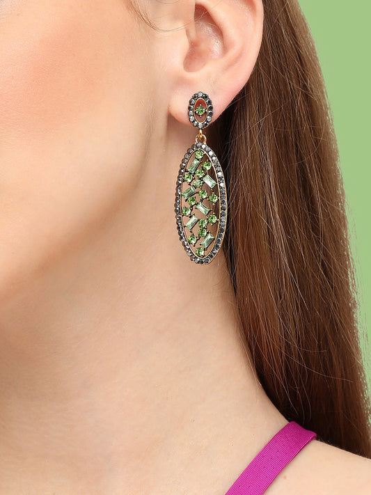 GOLD PLATED PARTY DESIGNER STONE DROP EARRING FOR WOMEN