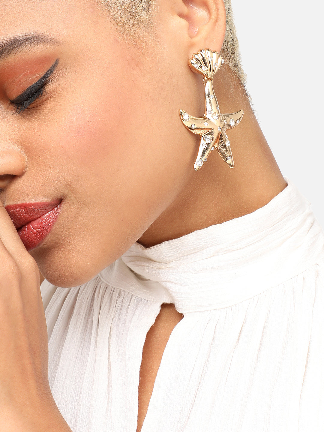 GOLD PLATED PARTY DESIGNER DROP EARRING FOR WOMEN