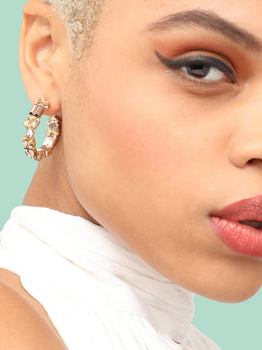 GOLD PLATED PARTY DESIGNER STONE DROP EARRING FOR WOMEN