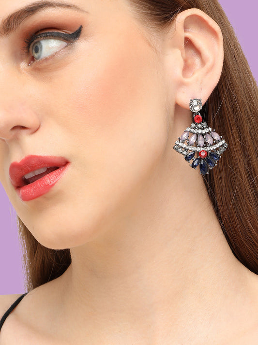 SILVER PLATED PARTY DESIGNER STONE DROP EARRING FOR WOMEN