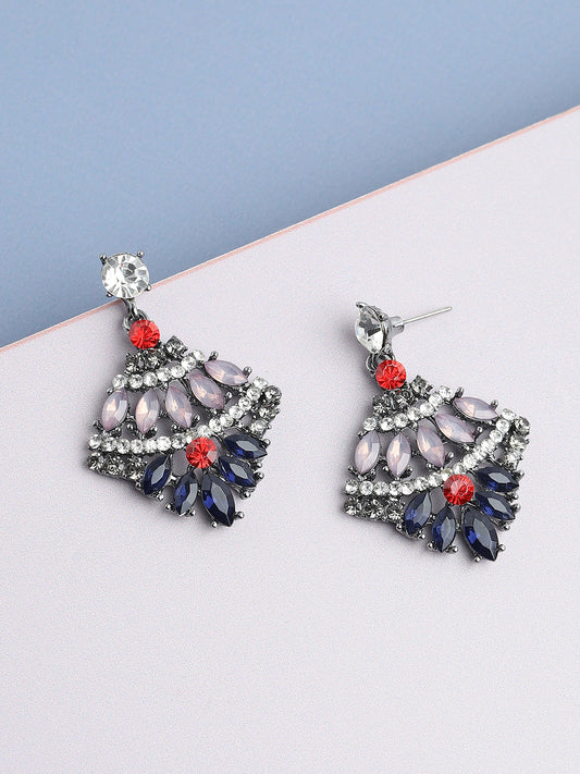 SILVER PLATED PARTY DESIGNER STONE DROP EARRING FOR WOMEN