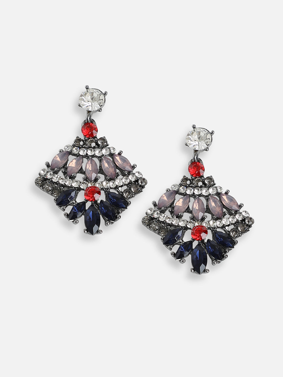 SILVER PLATED PARTY DESIGNER STONE DROP EARRING FOR WOMEN