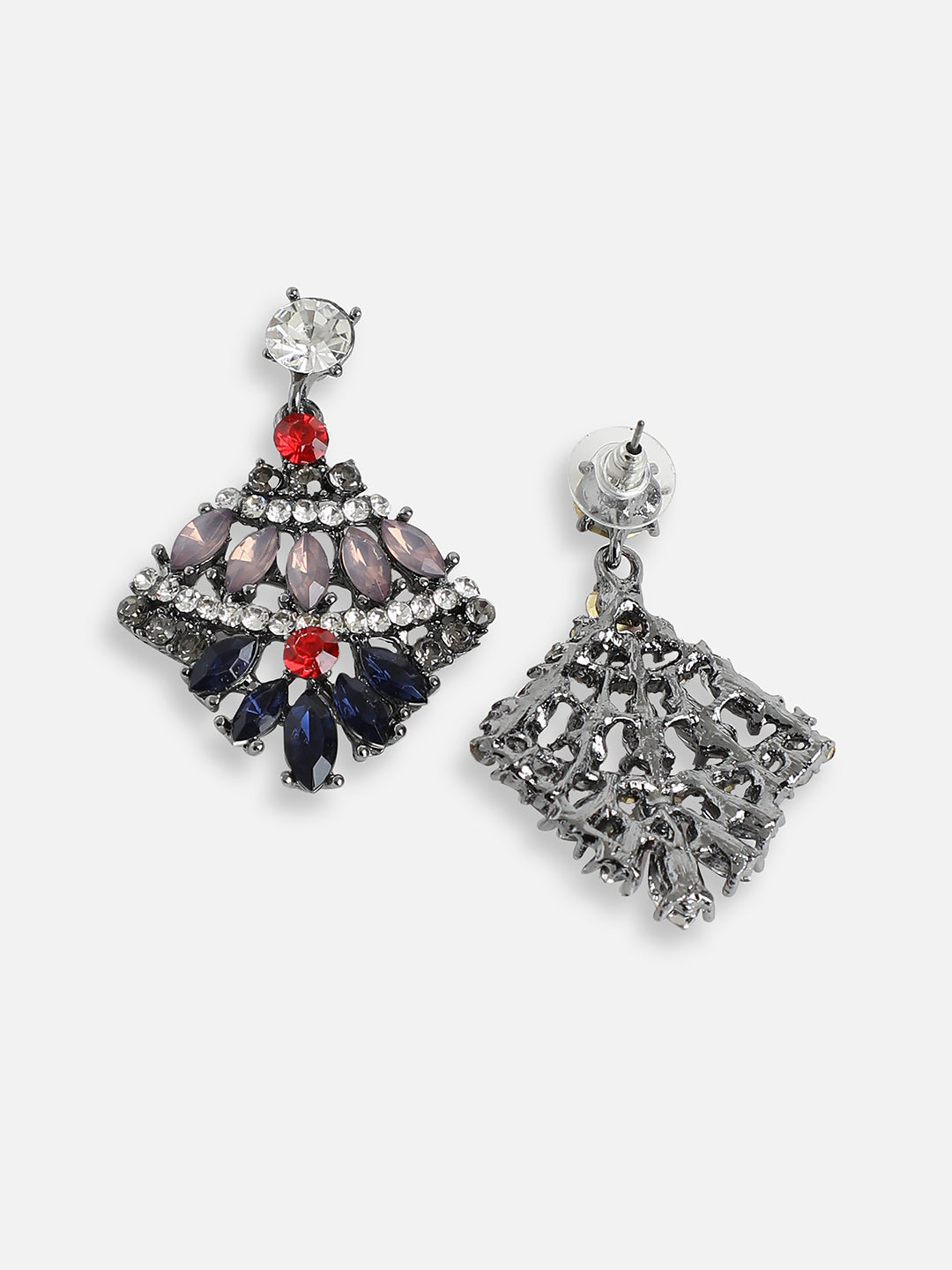 SILVER PLATED PARTY DESIGNER STONE DROP EARRING FOR WOMEN