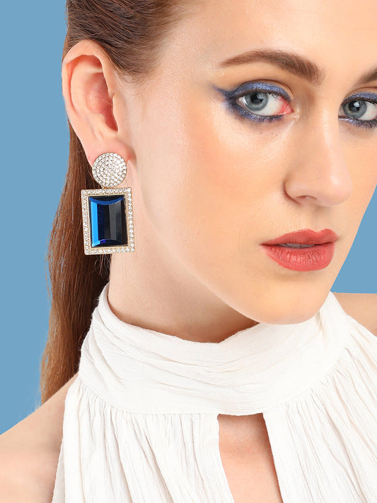 GOLD PLATED PARTY DESIGNER STONE DROP EARRING FOR WOMEN