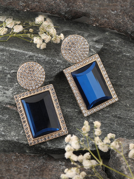 GOLD PLATED PARTY DESIGNER STONE DROP EARRING FOR WOMEN