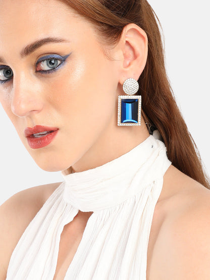 GOLD PLATED PARTY DESIGNER STONE DROP EARRING FOR WOMEN