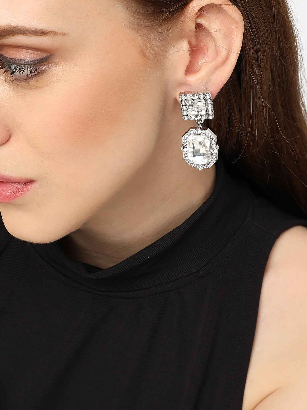 GOLD PLATED PARTY DESIGNER STONE DROP EARRING FOR WOMEN