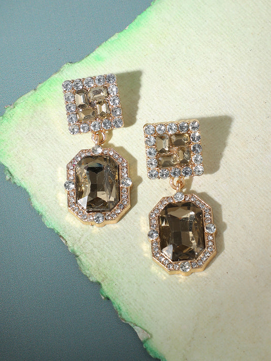 GOLD PLATED PARTY DESIGNER STONE DROP EARRING FOR WOMEN