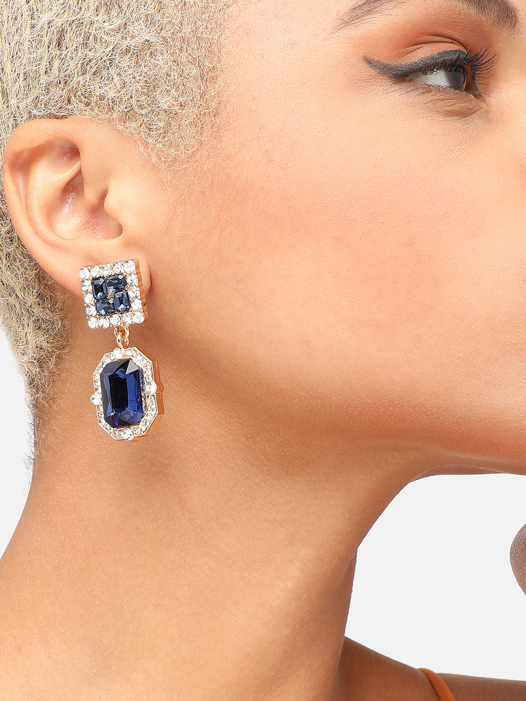 GOLD PLATED PARTY DESIGNER STONE DROP EARRING FOR WOMEN