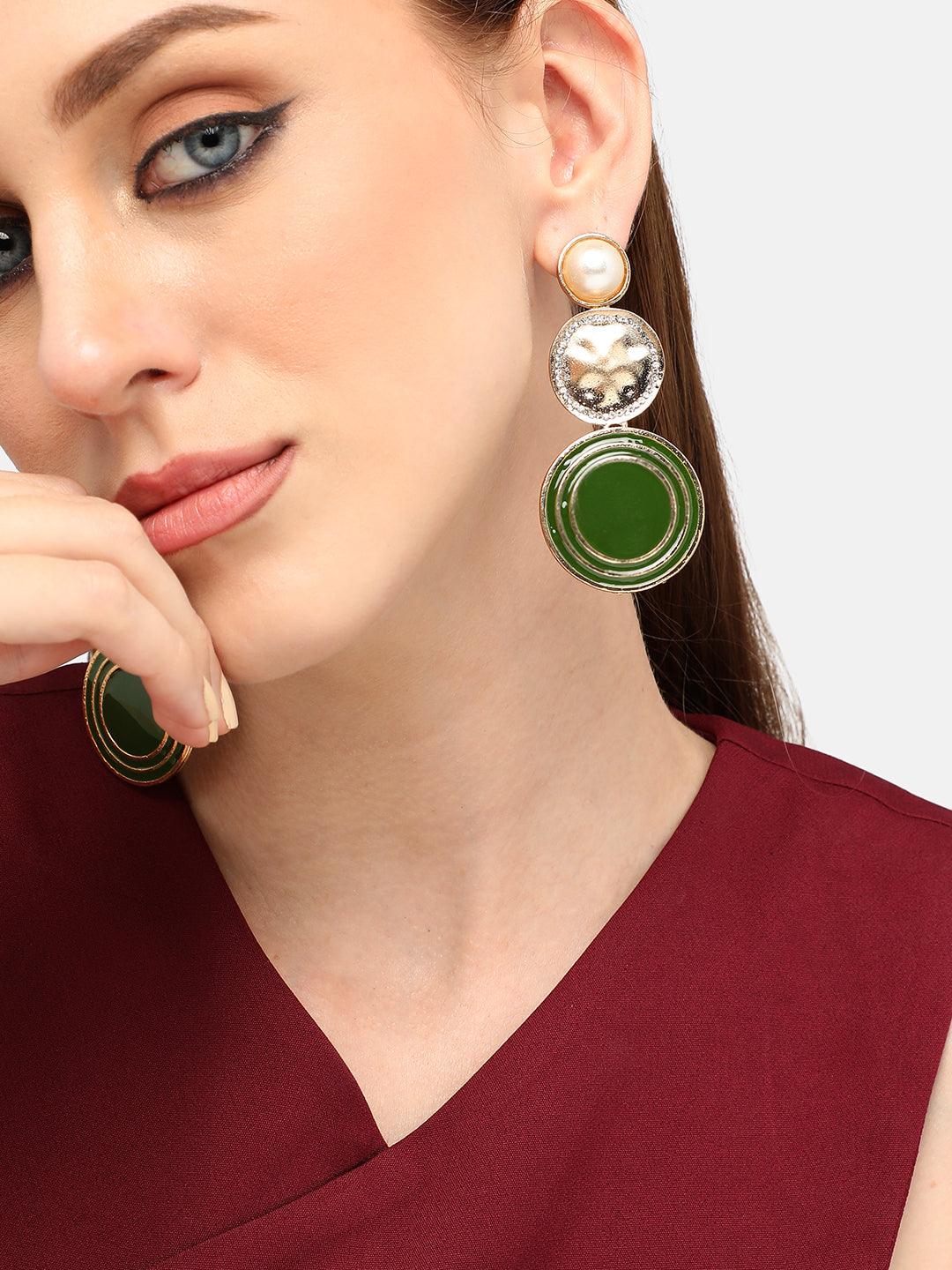 GOLD PLATED PARTY DESIGNER STONE DROP EARRING FOR WOMEN