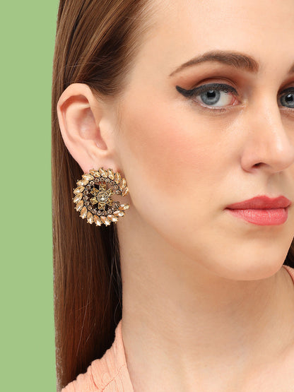 GOLD PLATED PARTY DESIGNER STONE STUD FOR WOMEN