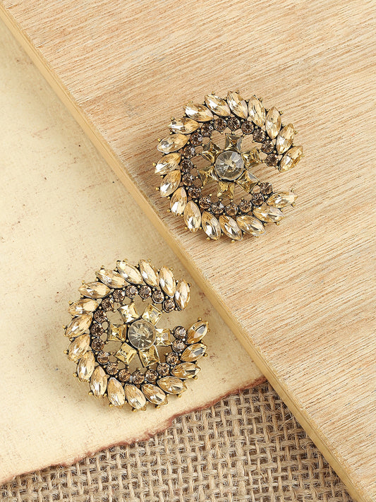 GOLD PLATED PARTY DESIGNER STONE STUD FOR WOMEN