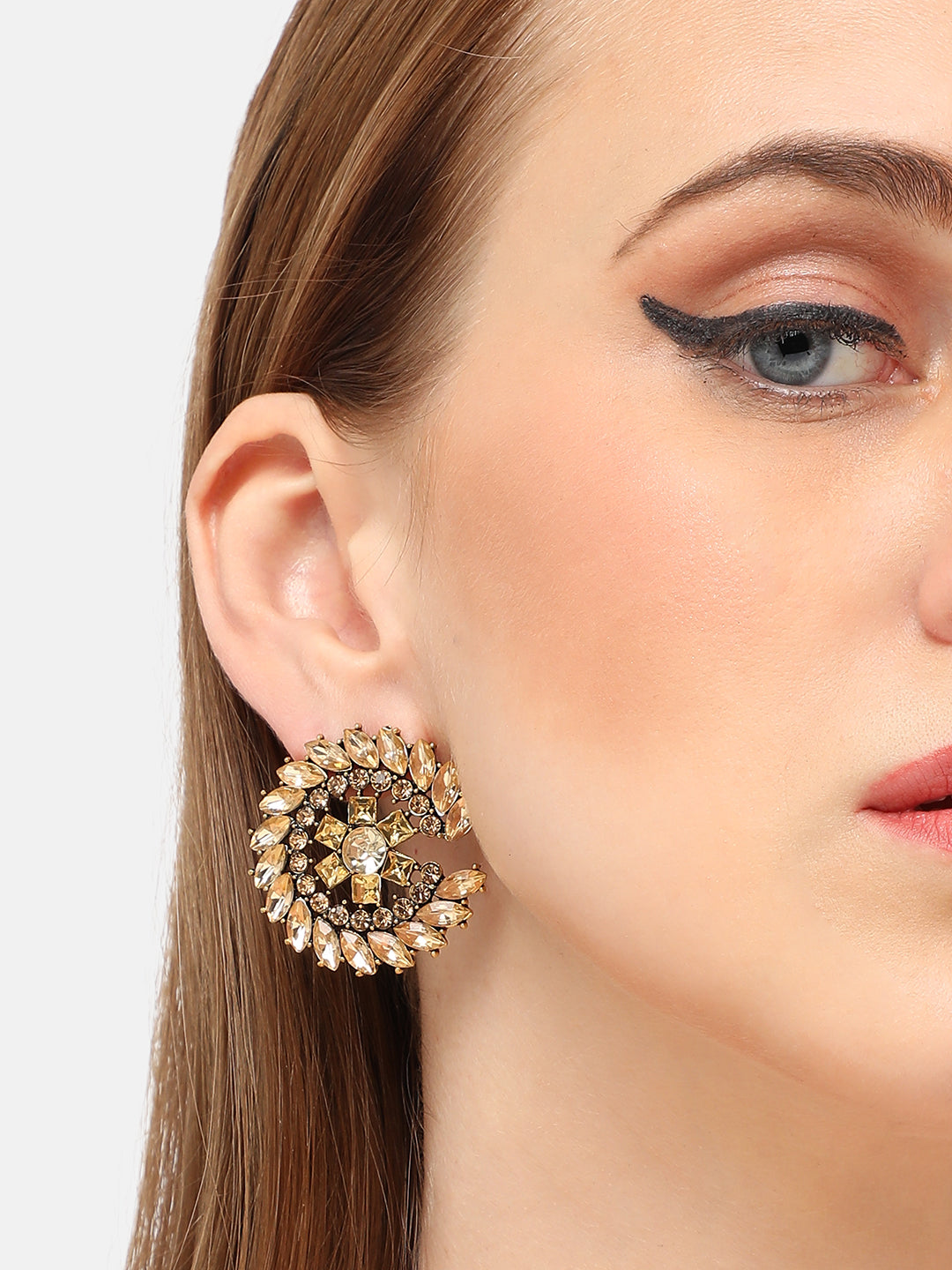 GOLD PLATED PARTY DESIGNER STONE STUD FOR WOMEN