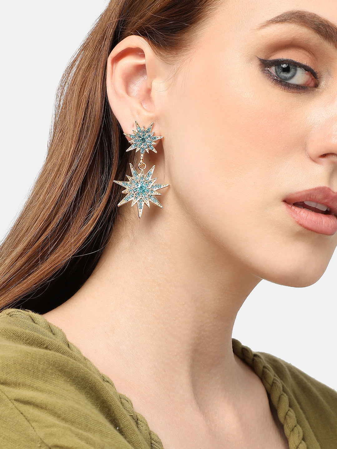 GOLD PLATED PARTY DESIGNER STONE DROP EARRING FOR WOMEN