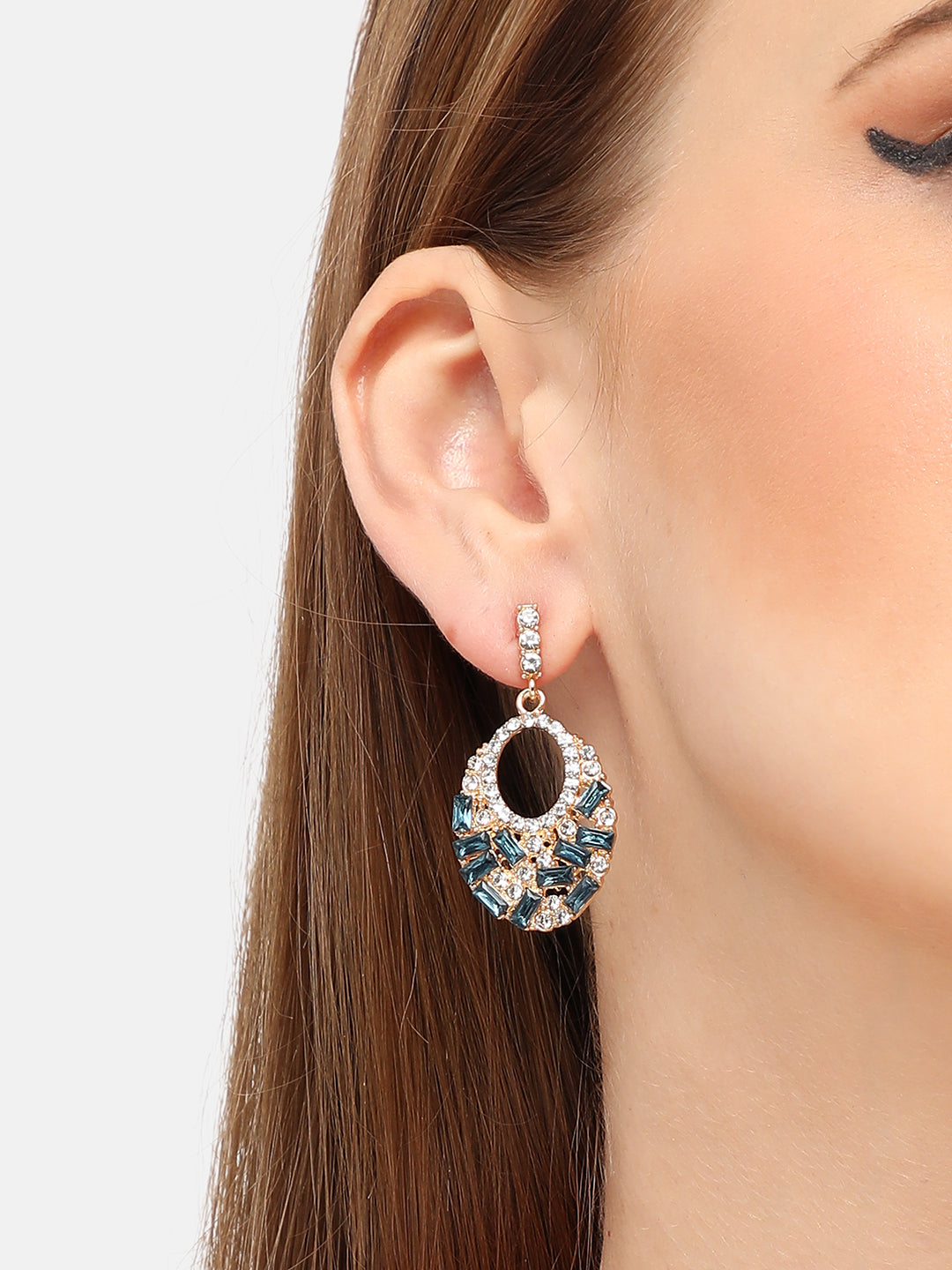 GOLD PLATED PARTY DESIGNER STONE DROP EARRING FOR WOMEN
