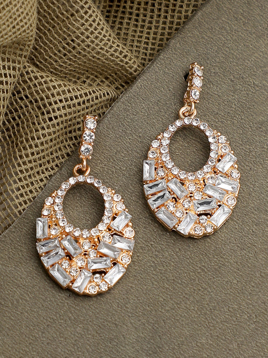 GOLD PLATED PARTY DESIGNER STONE DROP EARRING FOR WOMEN