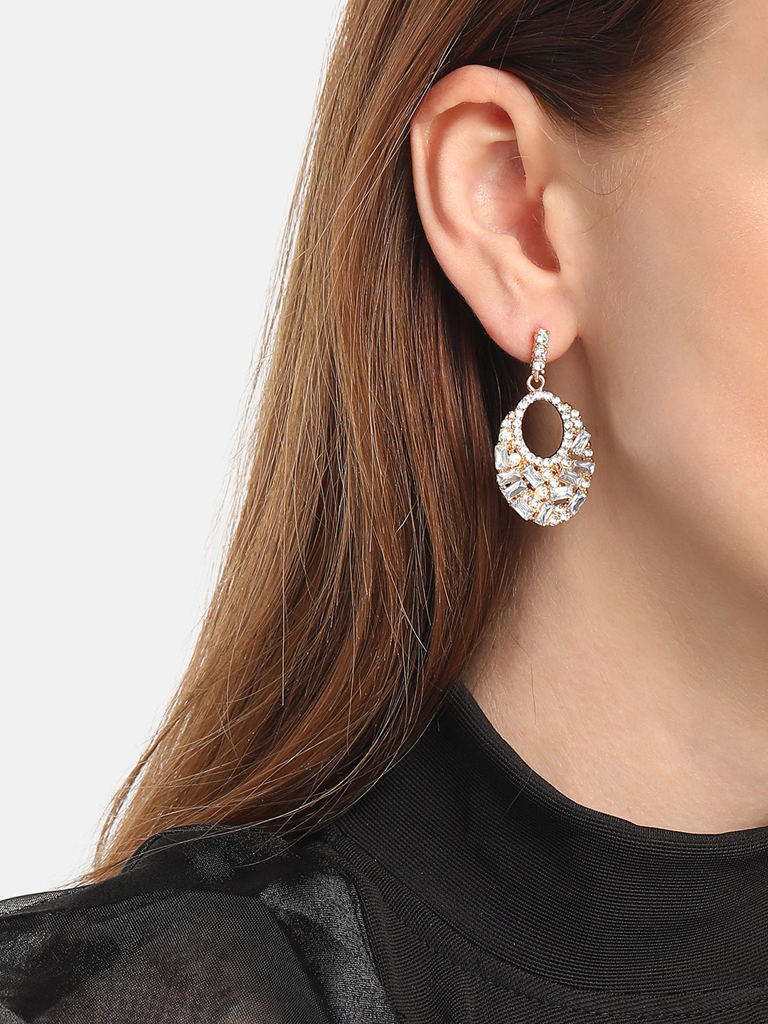 GOLD PLATED PARTY DESIGNER STONE DROP EARRING FOR WOMEN