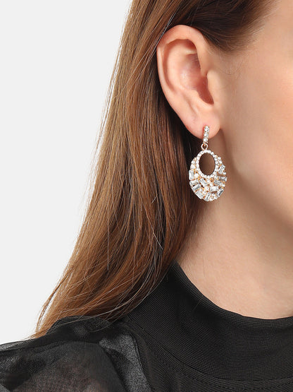GOLD PLATED PARTY DESIGNER STONE DROP EARRING FOR WOMEN