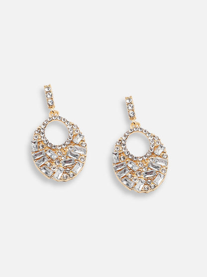 GOLD PLATED PARTY DESIGNER STONE DROP EARRING FOR WOMEN