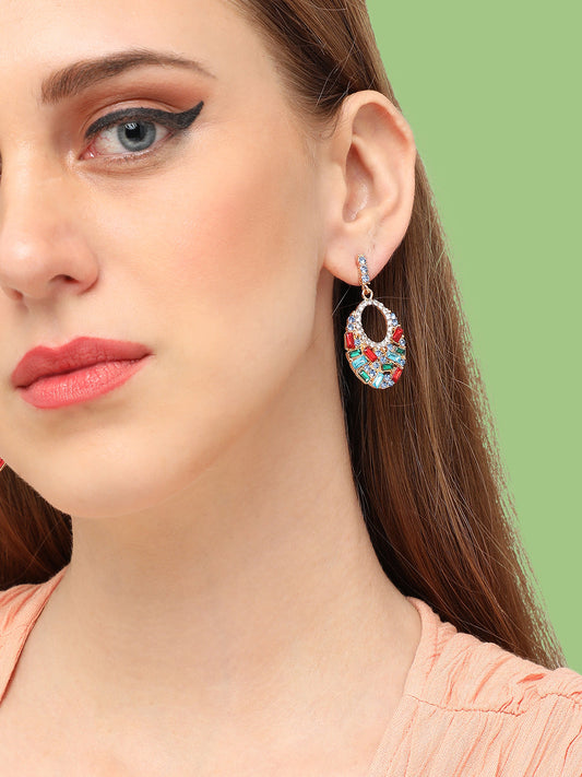GOLD PLATED PARTY DESIGNER STONE DROP EARRING FOR WOMEN
