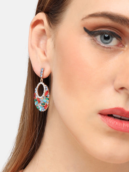 GOLD PLATED PARTY DESIGNER STONE DROP EARRING FOR WOMEN