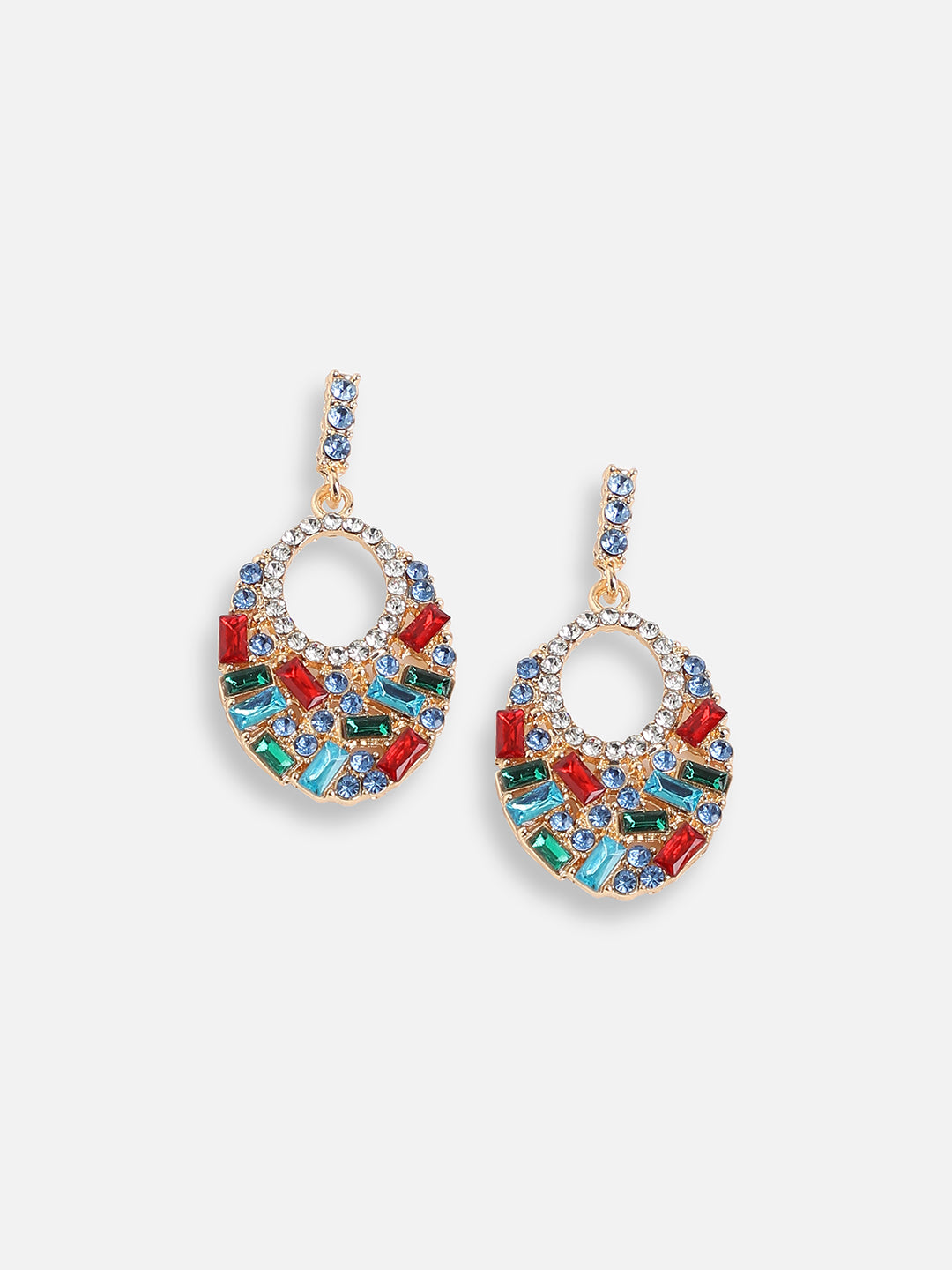 GOLD PLATED PARTY DESIGNER STONE DROP EARRING FOR WOMEN